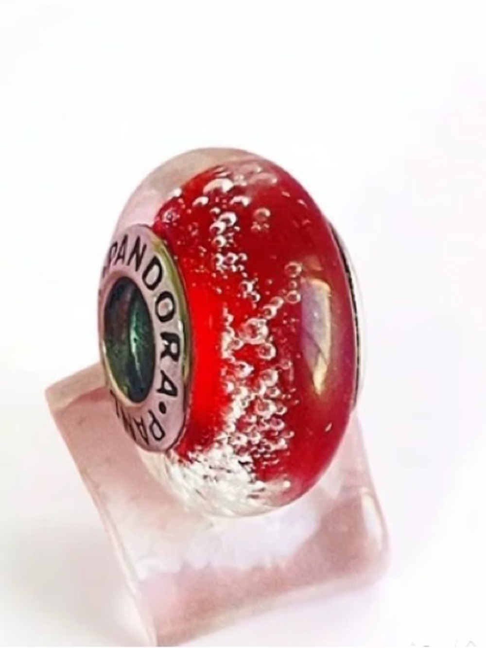 Pandora Red and Clear Bubble Glass Charm